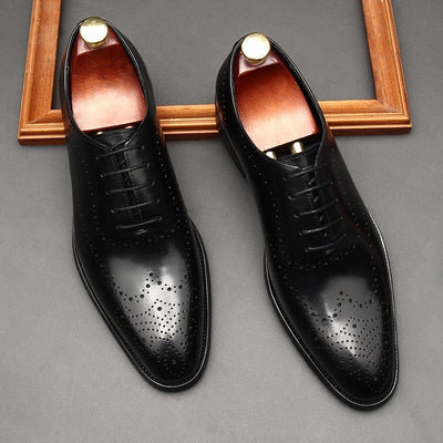 Leather British Pointed Toe Business Formal Wear Lace-up Shoes Men