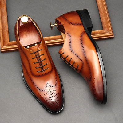 Leather British Pointed Toe Business Formal Wear Lace-up Shoes Men