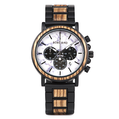 Wooden quartz watch three eye multi function men's Watch