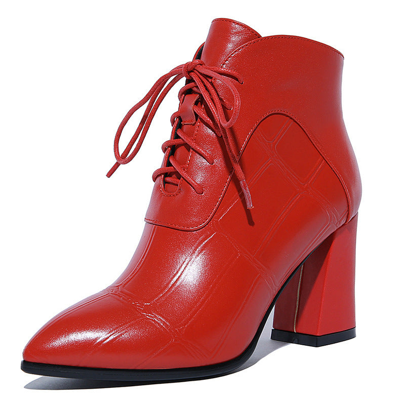 All-match thick heel leather boots high heel boots women