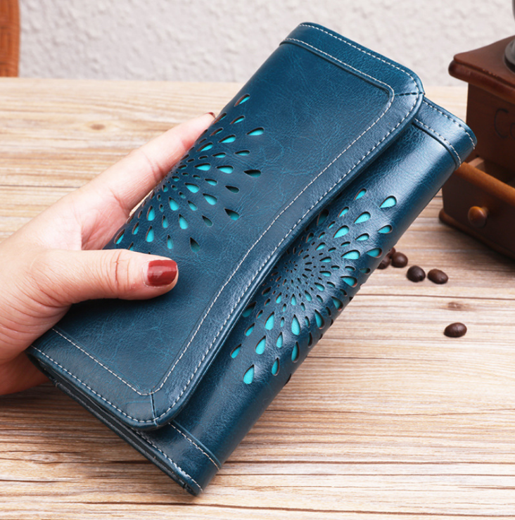 Women's Fashion Long Leather Retro Wax Wallet