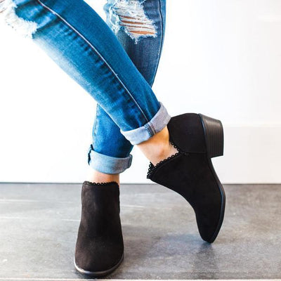 Women Slip On Low Heel Ankle Boots