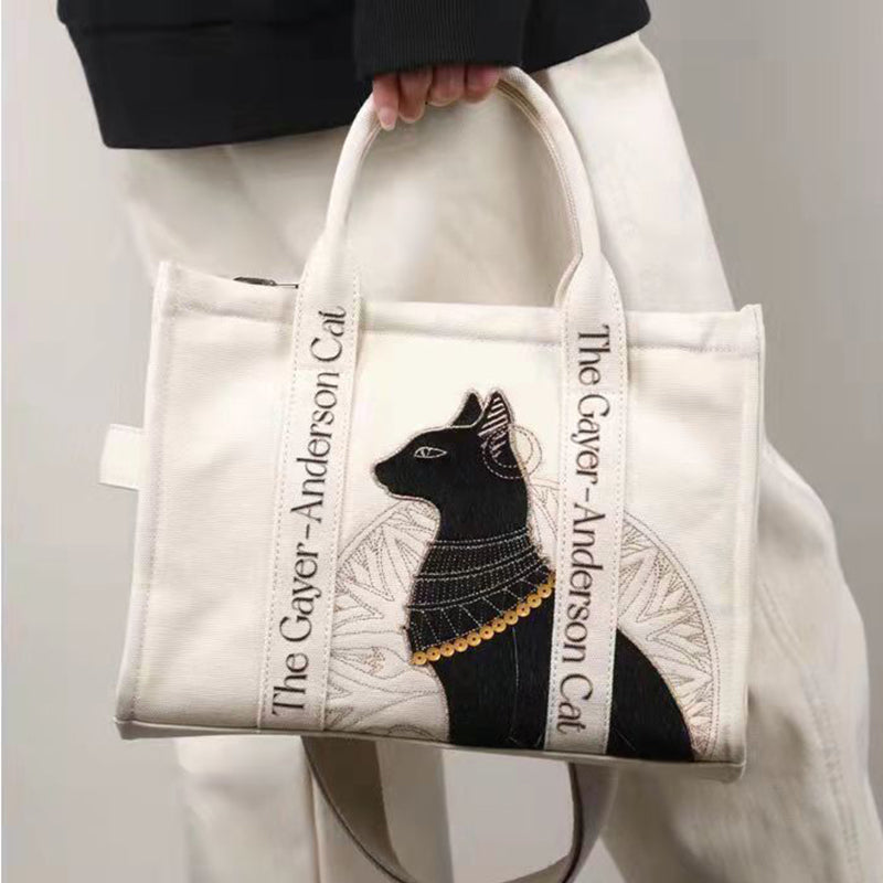 Cat Embroidered Canvas Crossbody Bags