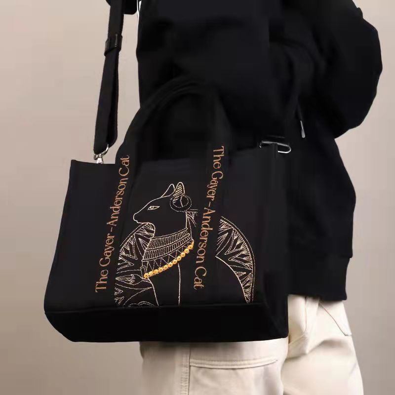 Cat Embroidered Canvas Crossbody Bags