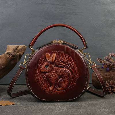 Ethnic Style Embossed Handbag Leather Women's Bag