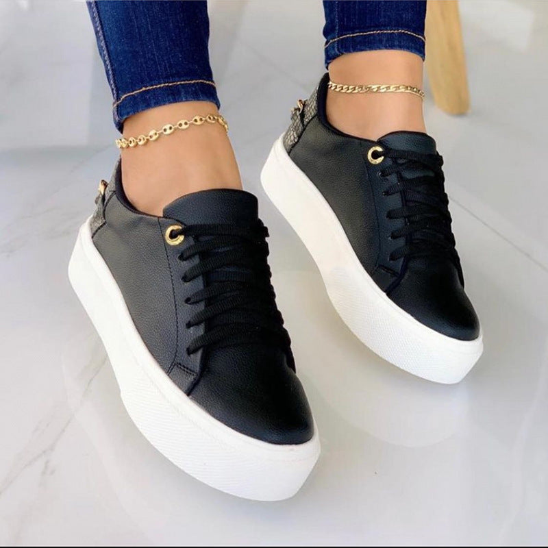 Flat With Chain Lace Up Sneakers