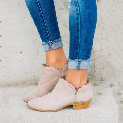 Women Slip On Low Heel Ankle Boots