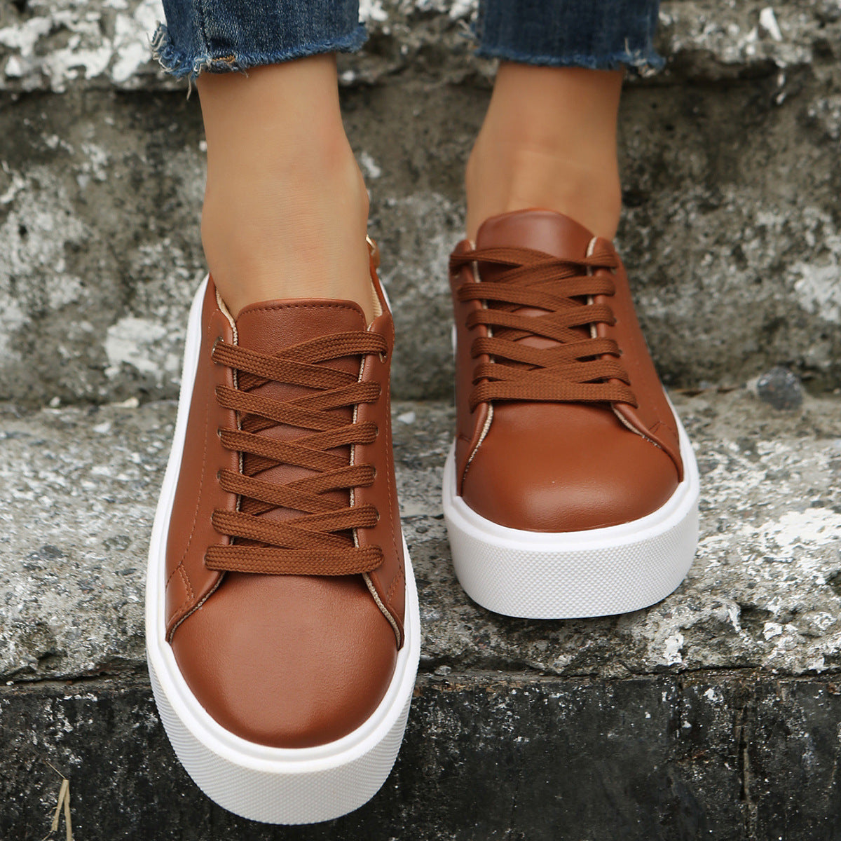 Flat With Chain Lace Up Sneakers