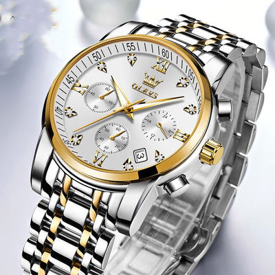 Luxury Brand Men Chronograph Stainless Steel Waterproof Quartz Watches