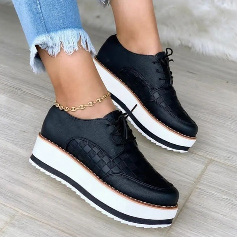 Thick Bottom Checkerboard Design Flats Shoes Women