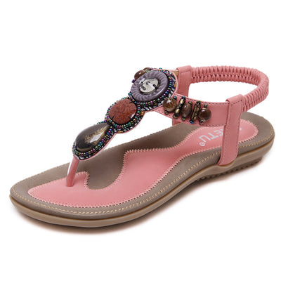 Women Beach Bohemian Retro Beaded Flat Shoes