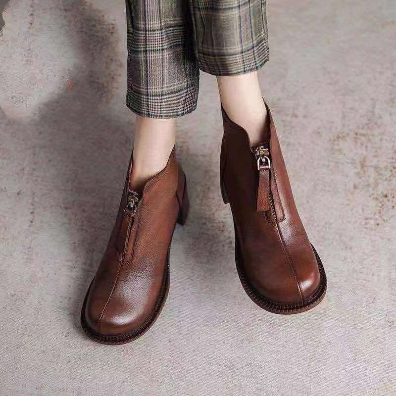 Autumn Leather Soft-soled Short Boots