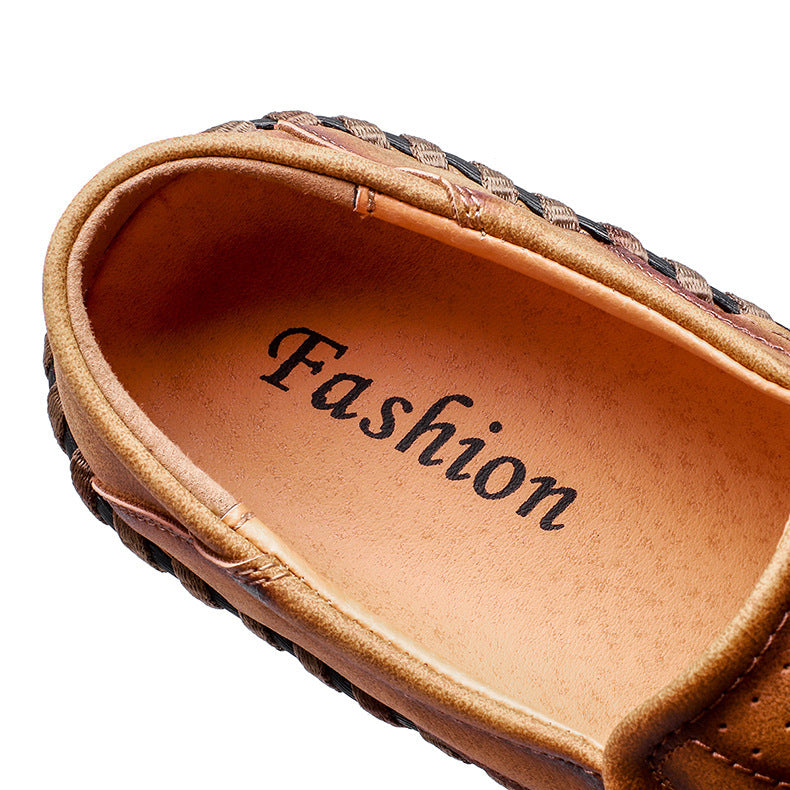 Men Microfiber Leather Hand Stitching Non-Slip Casual Shoes