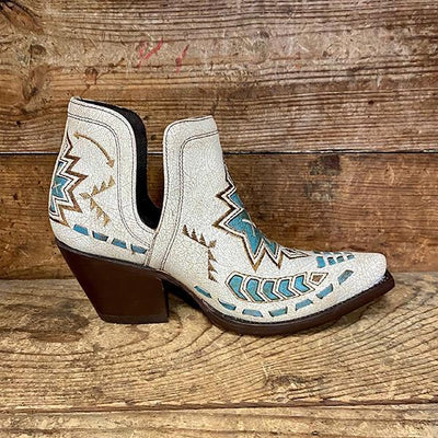 European And American Embroidered Chunky Heel Mid Heel Square Toe Martin Boots