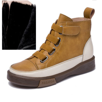 Women Genuine Leather Autumn And Winter British Style Plus Velvet Single Boots