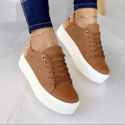 Flat With Chain Lace Up Sneakers