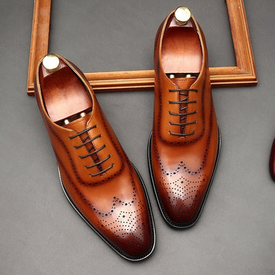 Leather British Pointed Toe Business Formal Wear Lace-up Shoes Men