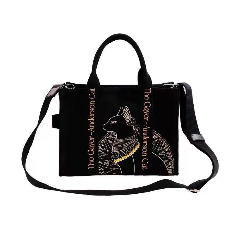 Cat Embroidered Canvas Crossbody Bags