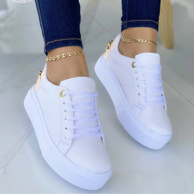 Flat With Chain Lace Up Sneakers